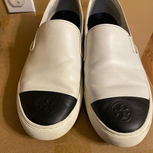 Tory Burch white leather slip on sneakers